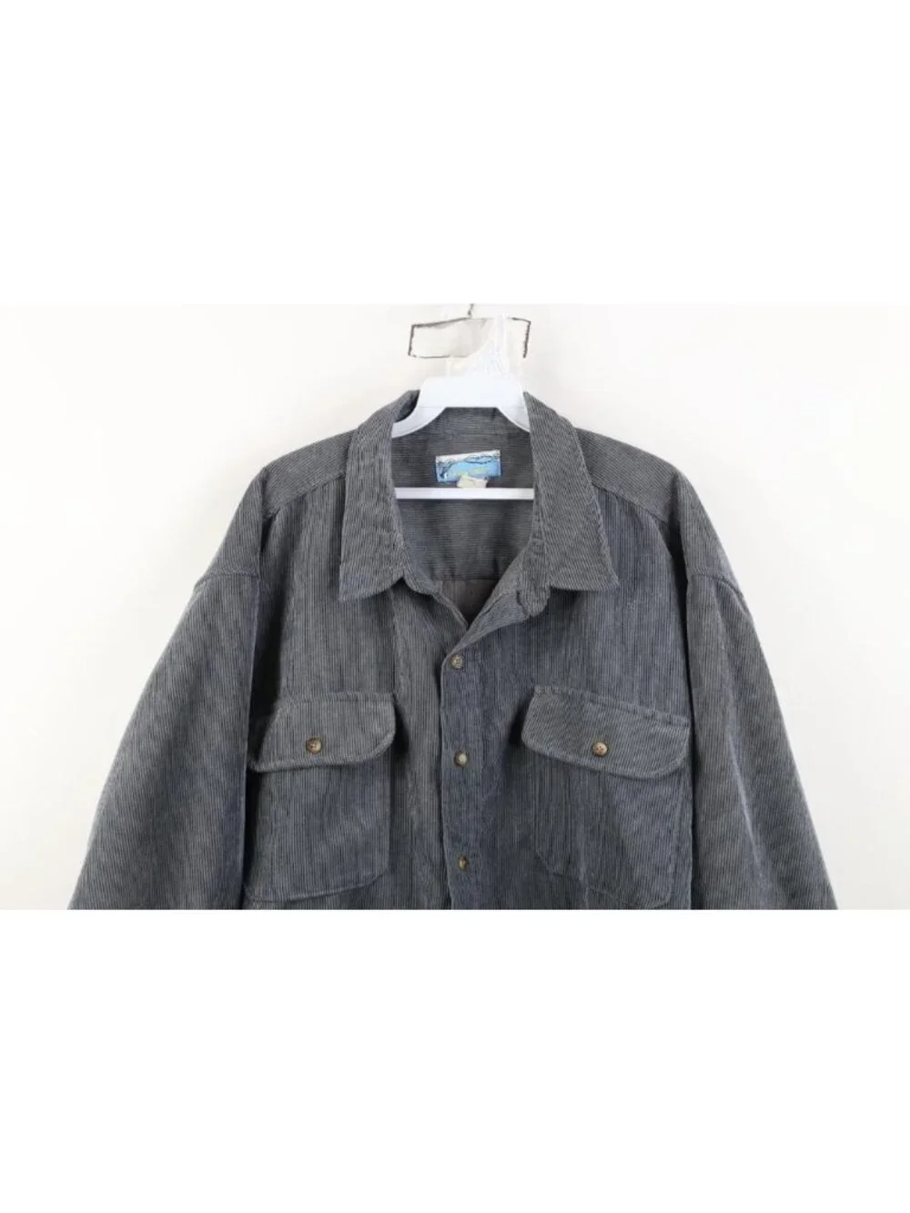Vtg 90s Y2K Streetwear Mens 3XL Faded Corduroy Collared Button Shirt Steel Blue